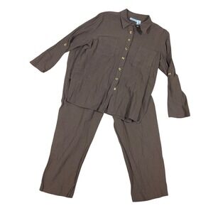 The Tog Shop Brown 100% Cotton Gauze 2 Piece Shirt and Pants Set Large